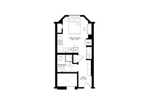 Floor plan for studio, 1 bath, 356 sqft